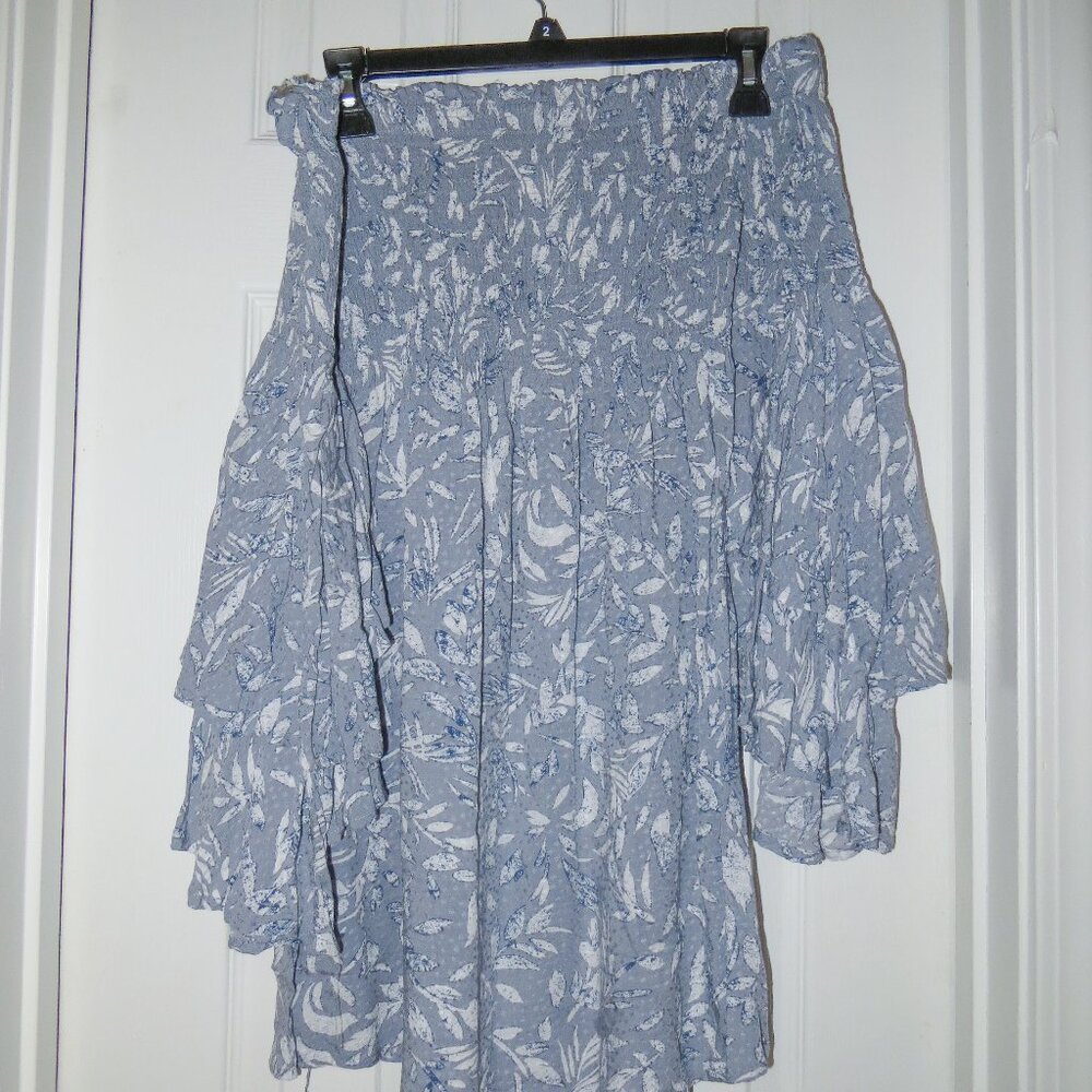 Blue and White Floral Off-the-Shoulder Mini Dress